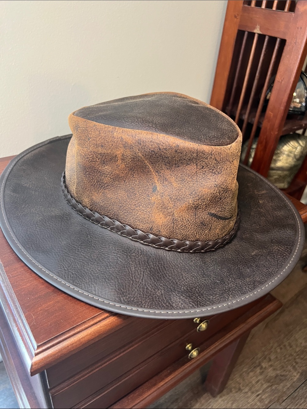 American Outback Tazman Made in USA Distressed Leather Crushable Cowboy Hat
